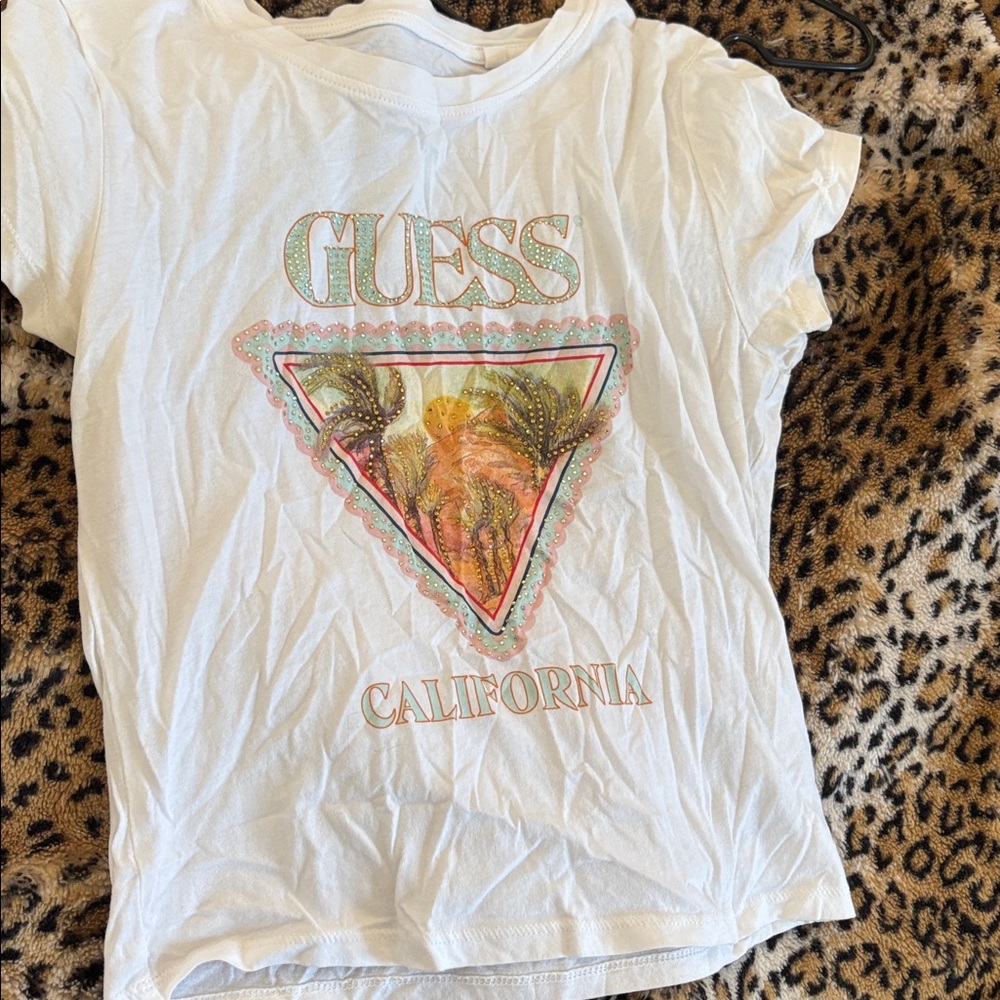 Guess White Tee with California Palm Design